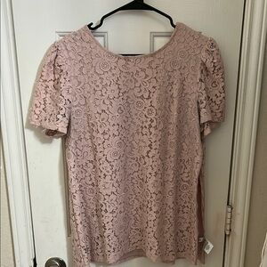 Express Pink Ruffled Blouse with Puff Sleeves